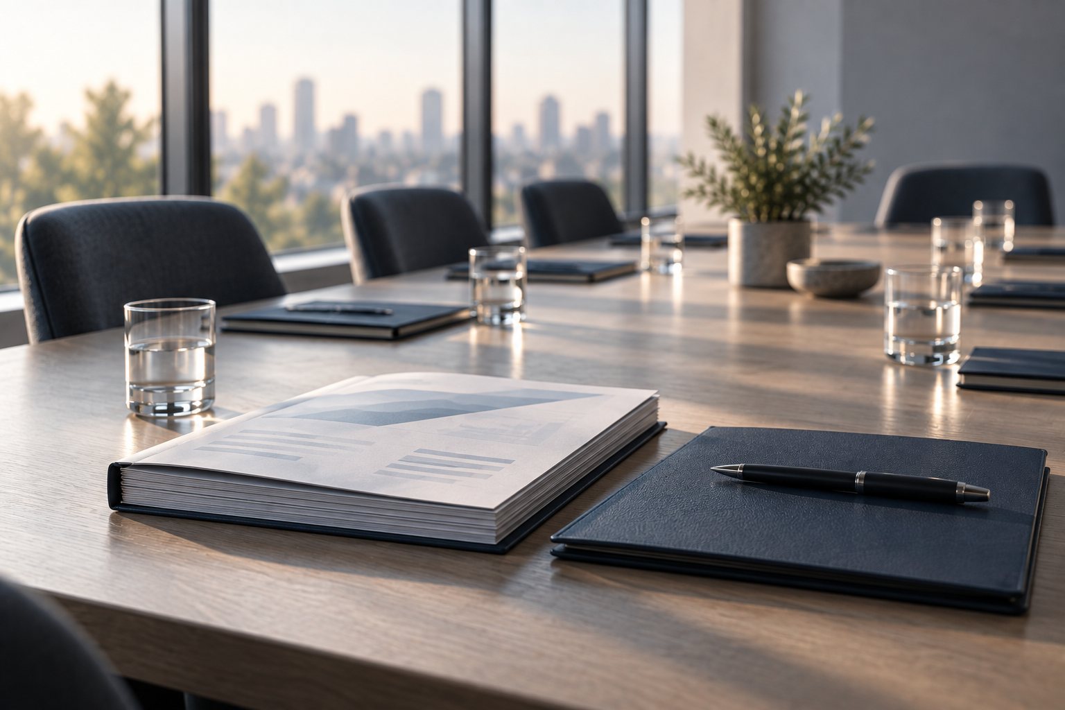 Board papers at the head of a boardroom table