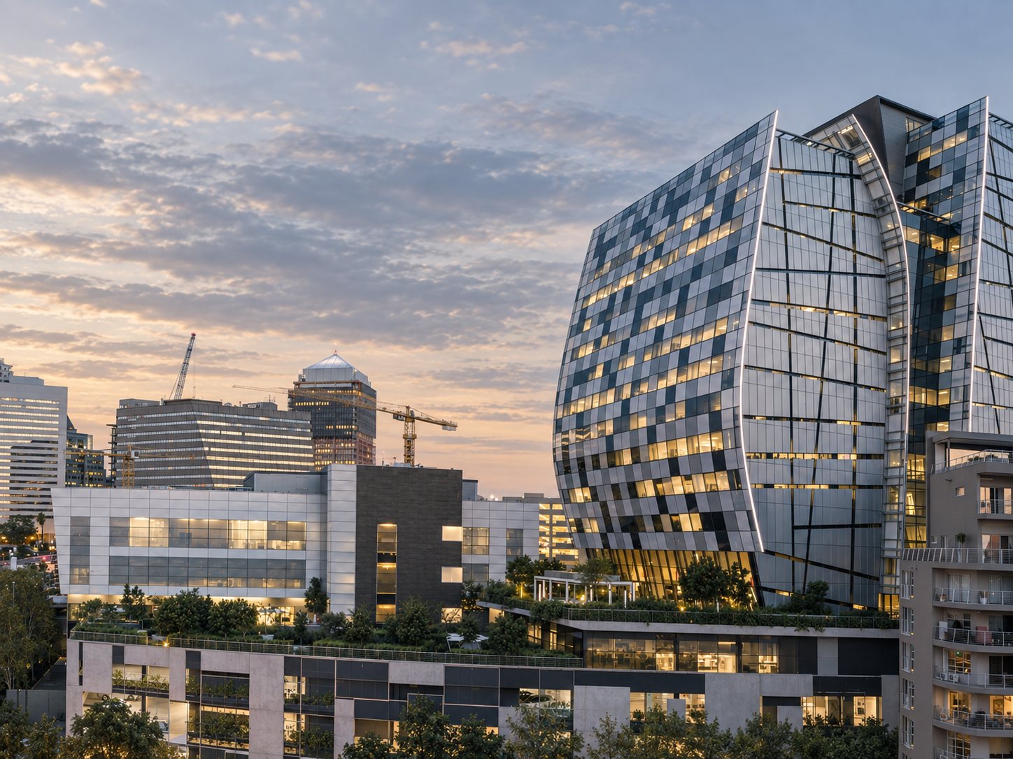 Office buildings in Johannesburg at dusk