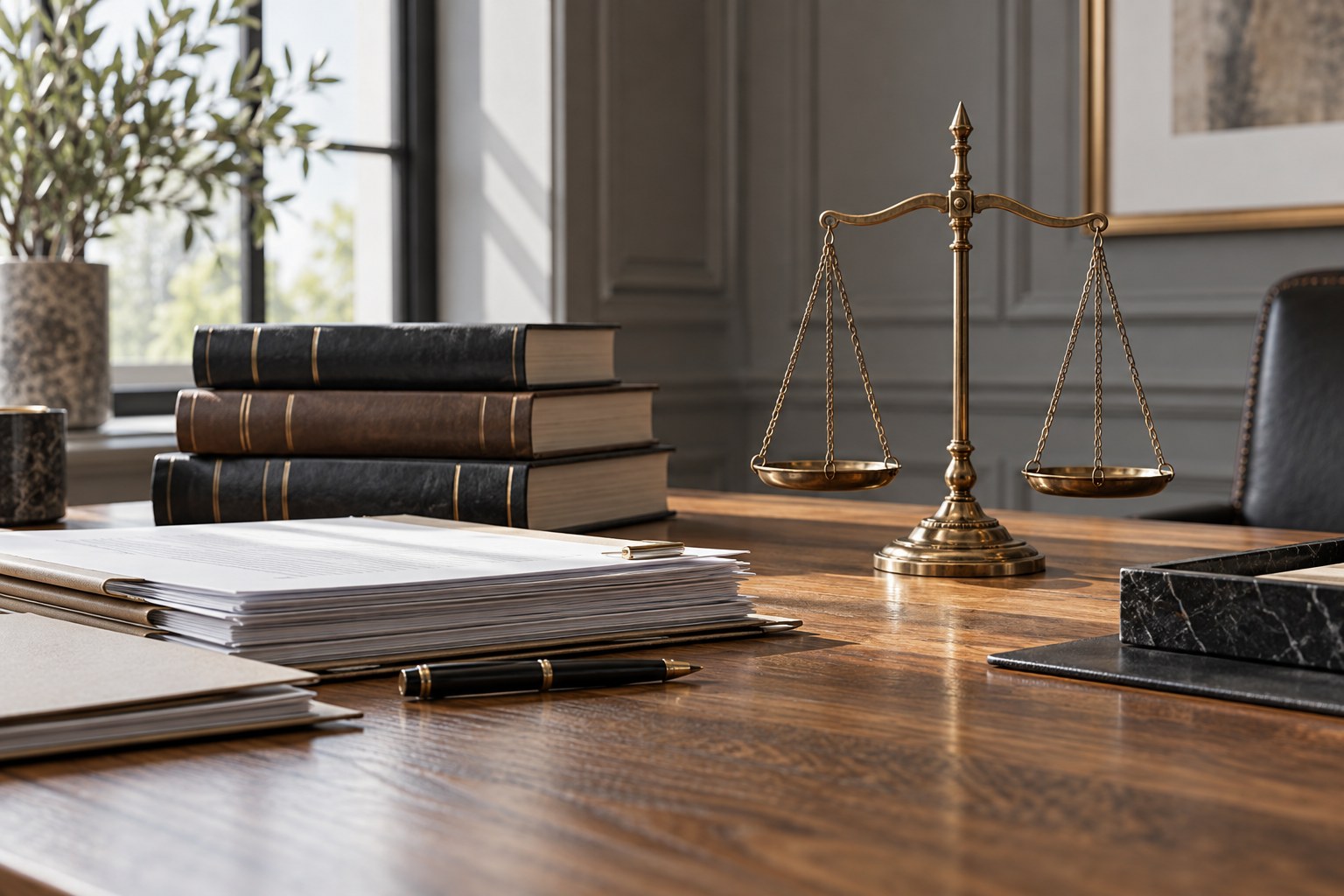 Legal documents and scales representing financial evidence in litigation